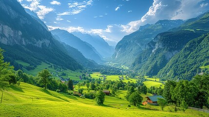 Obraz premium The Enchanting Allure of the Lush Green Valleys in the Swiss Alps during Summer