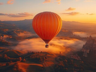 Obraz premium A captivating sunrise view from a hot air balloon over a mountainous landscape