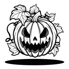 Spooky Halloween Pumpkin with Leaves