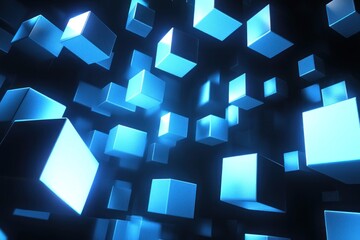 Stylized hexagonal patterns in vibrant shades of blue, featuring textured surfaces and glowing neon effects for a futuristic look.