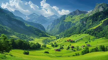 Fototapeta premium The Enchanting Allure of the Lush Green Valleys in the Swiss Alps during Summer