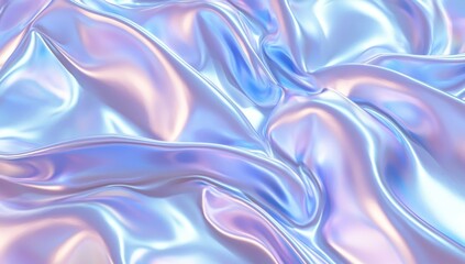 Obraz premium Close-up of smooth, flowing satin fabric with an iridescent finish, blending pastel hues of blue, pink, and lavender.