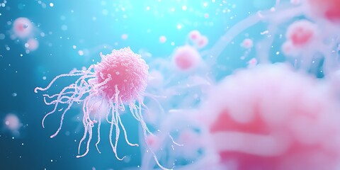 Obraz premium Highly detailed 3D-render of a cancer cell with small pink cellular structures