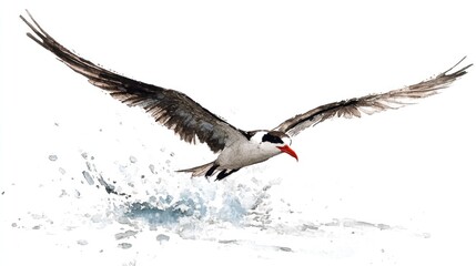 Fototapeta premium Bird in flight, splashing water, ocean background, nature illustration