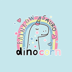 Cute unicorn dinosaur head vector with rainbow and heart decoration
