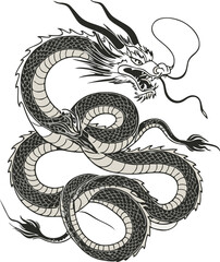 dragon snake Chinese New Year mascot logo design concept line vector illustration white background