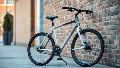 a bicycle is leaning against a brick wall