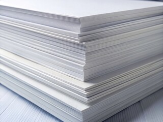 A pristine stack of blank paper, high depth of field; ideal for printing, writing, and crafting projects.