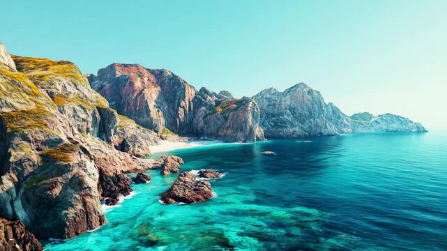 Crystal Clear Blue Waters and Dramatic Coastal Landscape - made with Generative AI