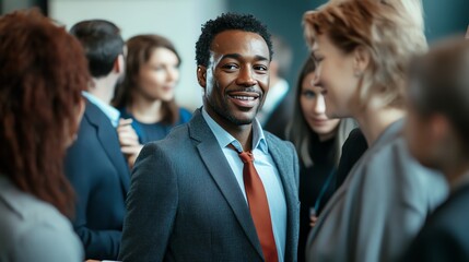 Obraz premium Diverse group of professionals networking at a business conference