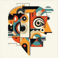 Abstract profile of a person, geometric style, modern art, possible use for graphic design or print media