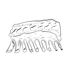 Line drawing. Line art of food - grilled ribs. Vector minimalist