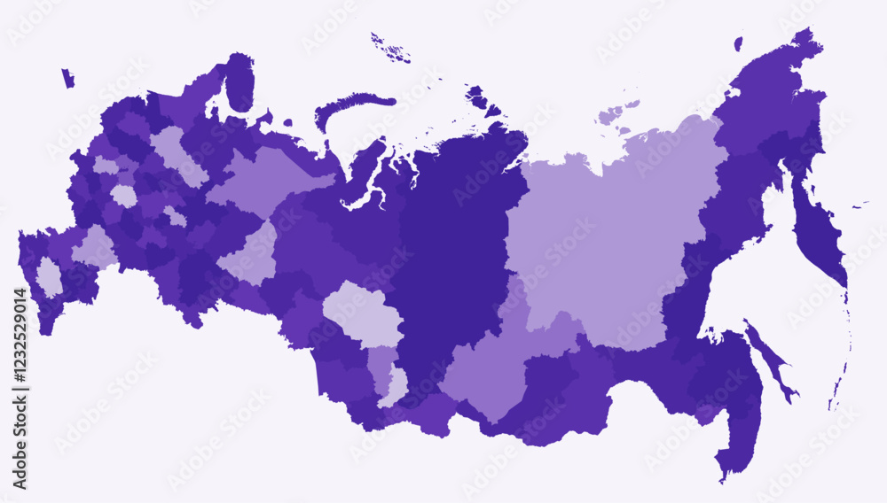 Poster map of russia with regions. just a simple country border map with region division. deep purple color