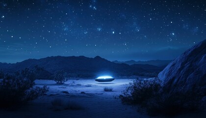 Nightfall Encounter: Alien Craft in Desert Landscape