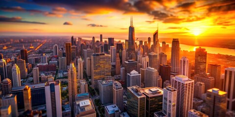 Awe-inspiring aerial tilt-shift: Chicago's sunset paints a miniature cityscape across the breathtaking downtown skyline.