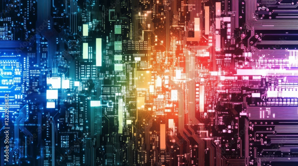 Aufkleber dazzling display of light and color in circuit patterns representing advanced technology