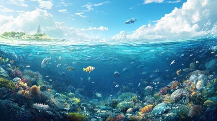 Fototapeta premium Children protect a glowing earth globe in lush foliage environment