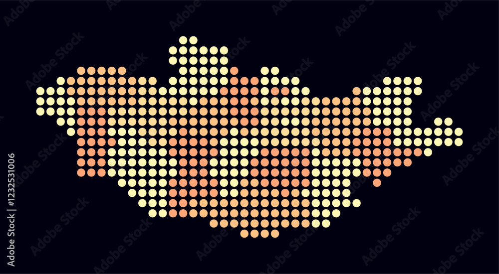 Poster mongolia dotted map. digital style map of the country on a dark background. mongolia shape with circ