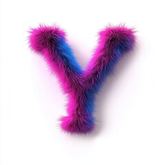 Fototapeta premium Fluffy Pink and Blue Furry Letter Y 3D Render Alphabet Design Element