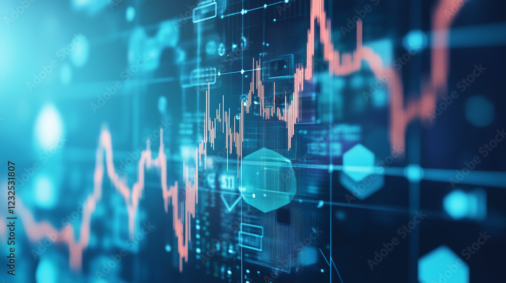 Poster digital market trends: abstract visualization of dynamic market data, featuring vibrant graphs and c