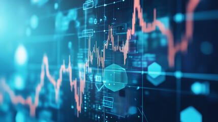 Digital Market Trends: Abstract visualization of dynamic market data, featuring vibrant graphs and charts, illustrating complex financial information with futuristic technological elements.