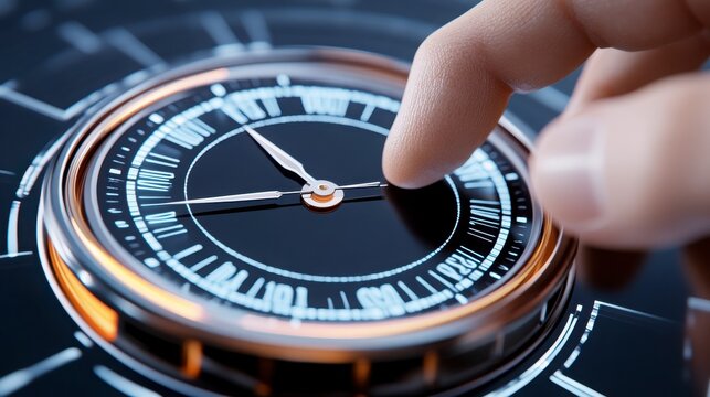 Close-up of Hand Adjusting Modern Clock with Digital Display