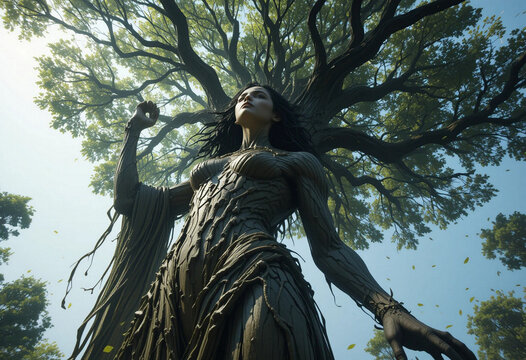The Treant Queen: A Digital Painting of a Majestic Wood Nymph