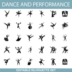 Editable Dance Silhouettes Ballet, Jazz, Modern, Performance Art