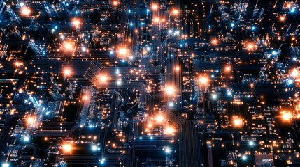 Fototapeta premium Visual representation of digital circuits with luminous nodes in 4K resolution