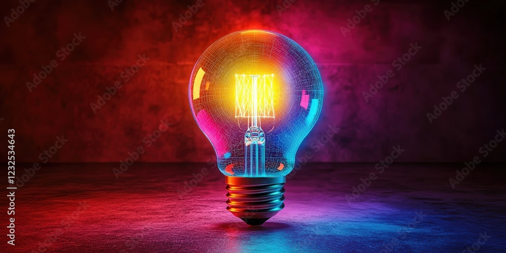 Aufkleber light bulb emitting vibrant colorful light in a dark setting illuminating the surrounding area