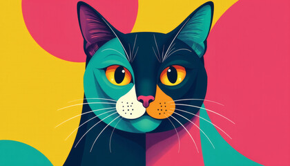 Abstract Cat Geometric Pattern Design
