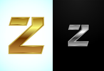 Fototapeta premium Creative English letter Z in gold and silver color style. Graphic alphabet symbol