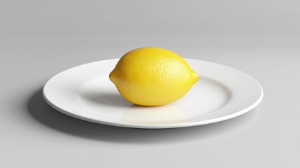 Fresh Yellow Lemon on Simple White Plate with Neutral Background