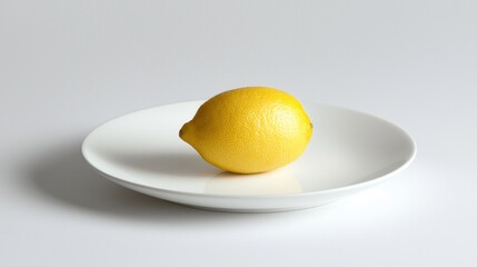Fresh Yellow Lemon on Minimalist White Plate for Culinary Use