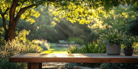 Naklejka premium Cozy Rustic Outdoor Bench Patio Setting for Relaxation