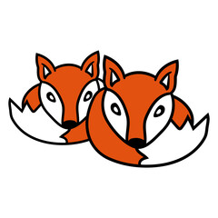 2 Foxes Friends Red Fox Two Wild Animals Team Crew Design Lover Art Vector Illustration Card T-Shirt Poster Sticker Graphic Print Decorative Drawing Isolated Logo Decoration Symbol Creative Cool Style