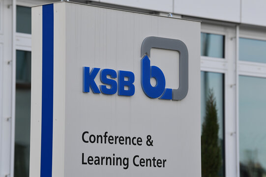 Germany, Frankenthal,  January 31. 2025, sign or lettering of KSB SE & Co. KGaA is a listed manufacturer of pumps and valves for the mining, chemical & petrochemical, building services, water markets