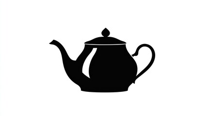Black teapot silhouette on white; beverage preparation; kitchen background; menu design