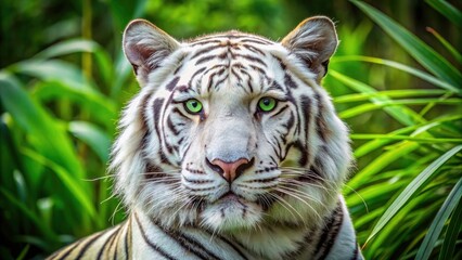 Naklejka premium Close-up portrait of a breathtaking white tiger, a zoo's majestic resident.
