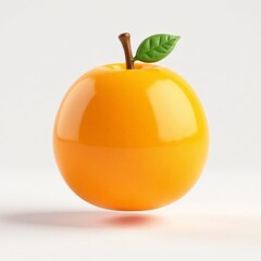 A cartoonish orange apple with a green leaf on top. The apple is sitting on a white background