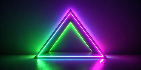 Glowing Neon Triangle on Purple Green Gradient Background - Abstract Stock Photo