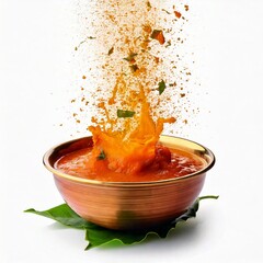 samber in a bowl masala splash on white background