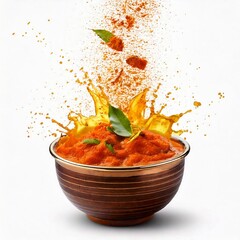 samber in a bowl masala splash on white background