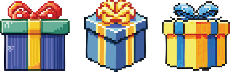 Gift box icon pixel art style on isolated background. Vector illustration