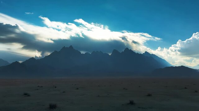 Ethereal Desert Scene with Soft Light and Mountain Backdrop - made with Generative AI