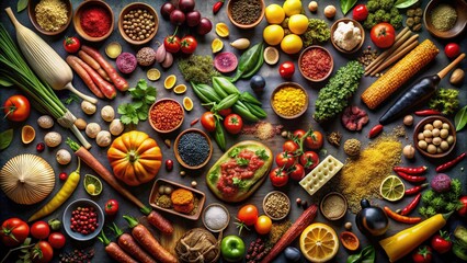 Dark elegance frames a vibrant mosaic of French culinary ingredients.