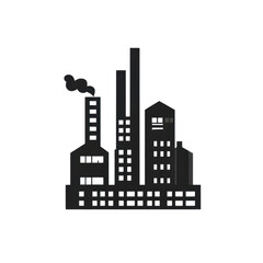 Obraz premium Industrial Factory Buildings with Smoke Stack and Downtown Skyline