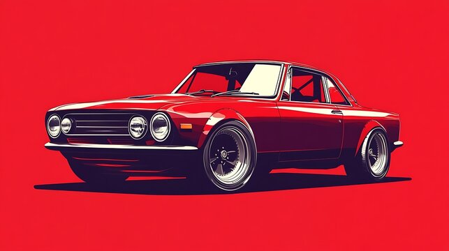 Red classic car illustration on red background