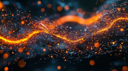 Obraz premium Abstract Flow of Glowing Light with Vibrant Particles and Sparkles