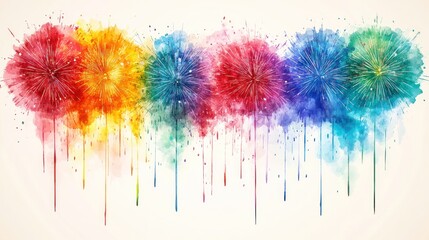 Fototapeta premium Rainbow watercolor fireworks burst, celebration banner